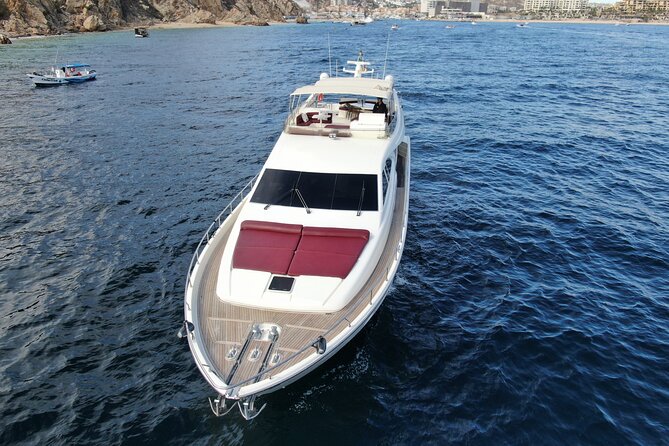 Luxury Yacht Charter in Cabo San Lucas - Ferretti 88ft. - Stop 3 at Medano Beach, Swim, Snorkel, and Use the Water Toys